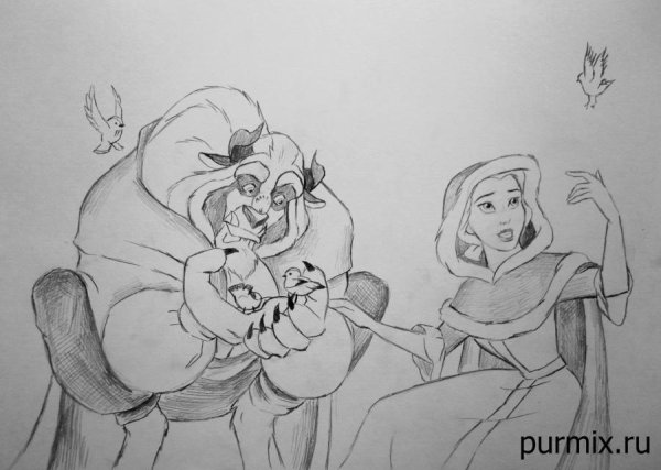 Красавица и чудовище для срисовки