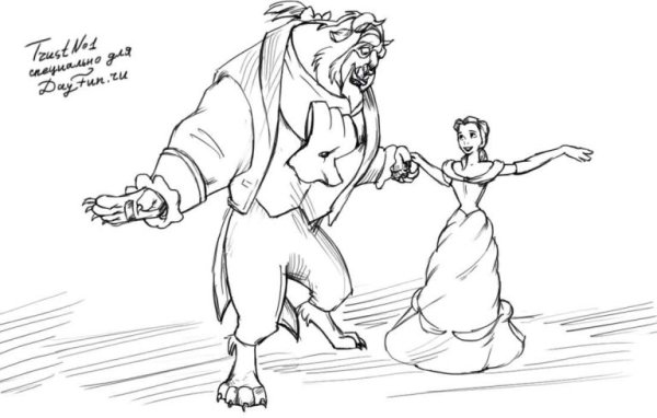 Красавица и чудовище рисунок карандашом