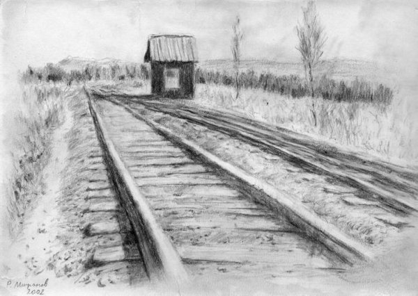 Линейная перспектива железная дорога шпалы рельсы