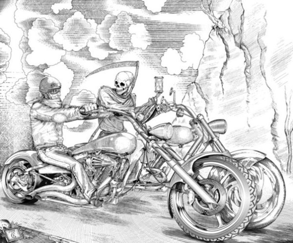 Байкерские картины карандашом