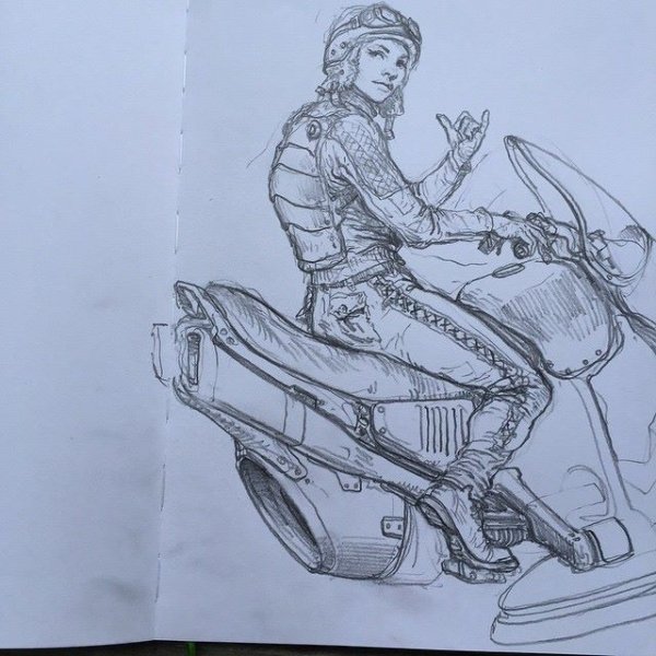 Байкерша рисунок карандашом