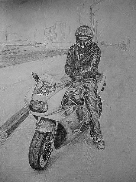 Мотоциклист карандашом