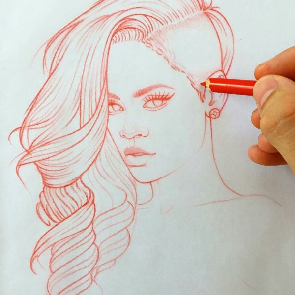 Скетч портрет цветными карандашами