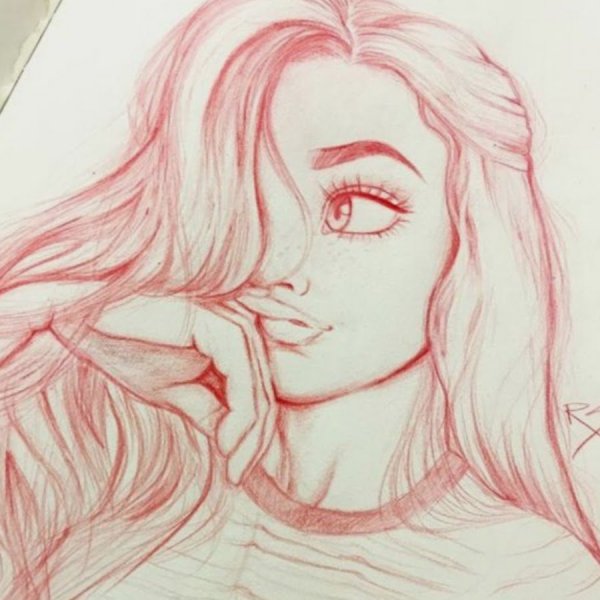 Рисунки для срисовки девушки красным карандашом