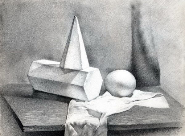 Гризайль натюрморт из геометрических тел