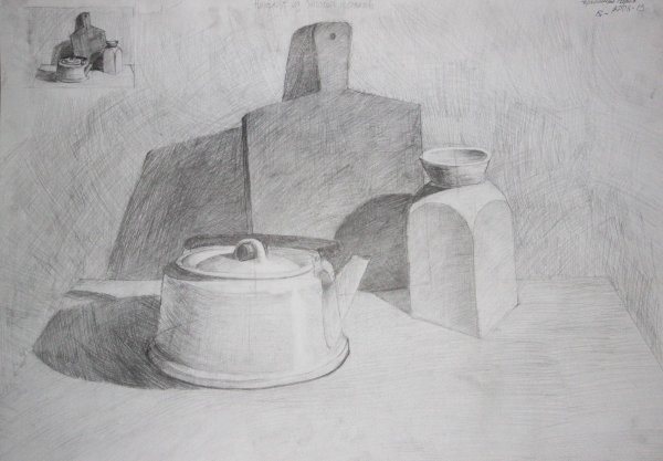Натюрморт с предметами быта карандашом
