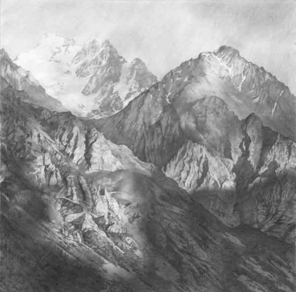 Пейзаж горы карандашом