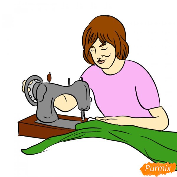 Карандашом портниха за машинкой