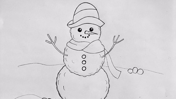 Снеговик карандашом для срисовки