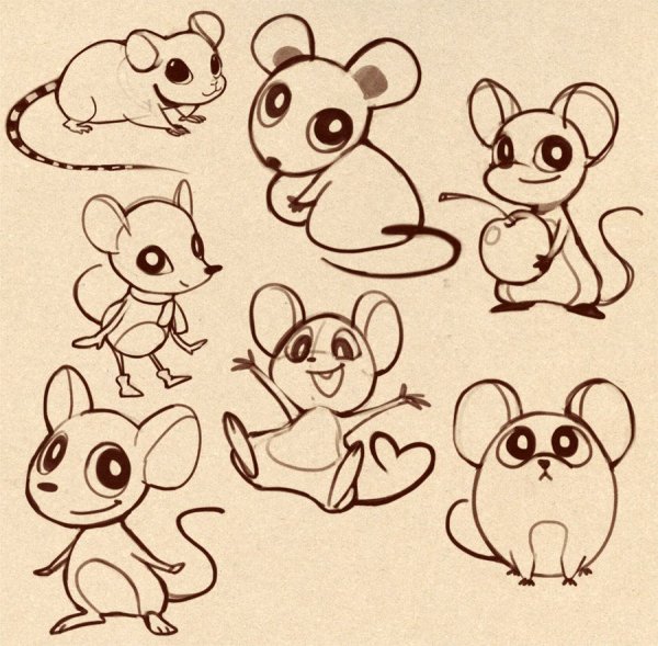 Скетчи мультяшных мышек