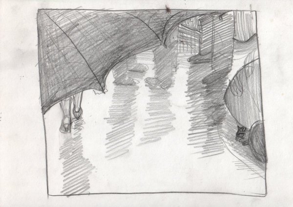 Дождливый пейзаж карандашом