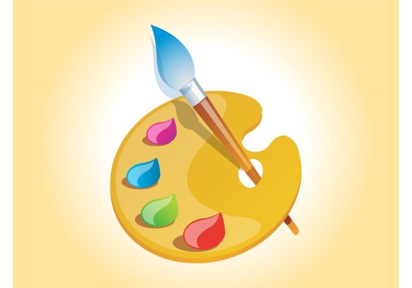 Палитра с красками и кистями