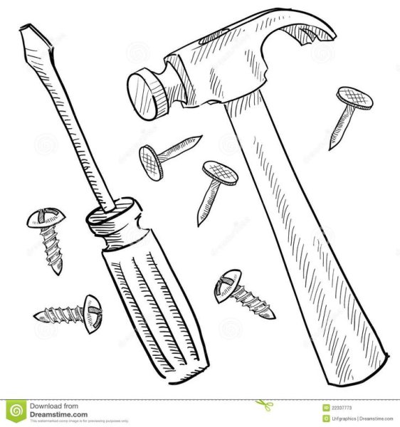 Молоток и гвозди рисунок