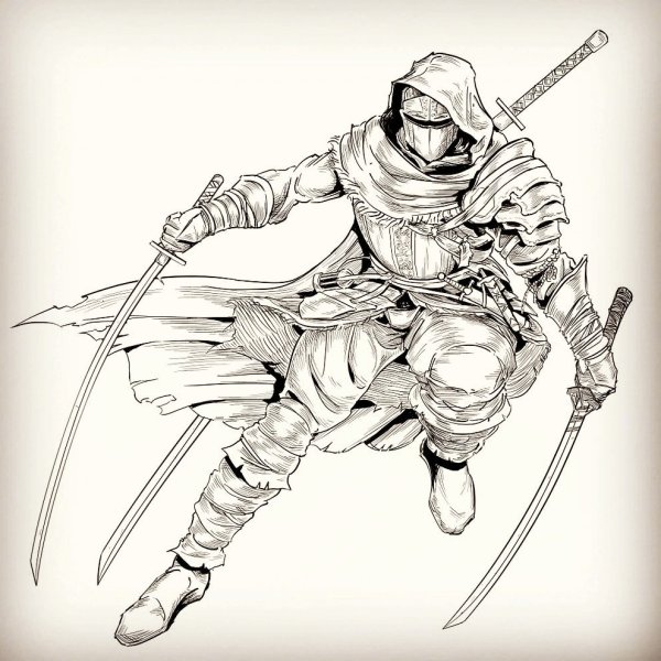 Эскиз человека с катаной