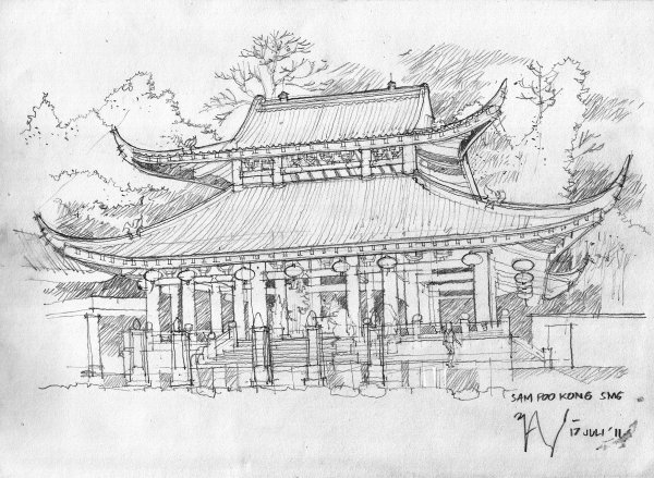 Скетч японский храм