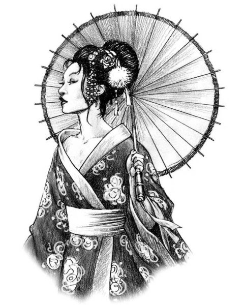 Гейша ксилографика Япония