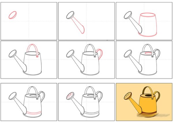 Лейка рисунок для детей карандашом