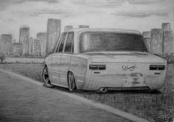 ВАЗ 2107 спереди карандашом