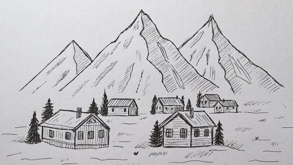 Картинки для срисовки деревня