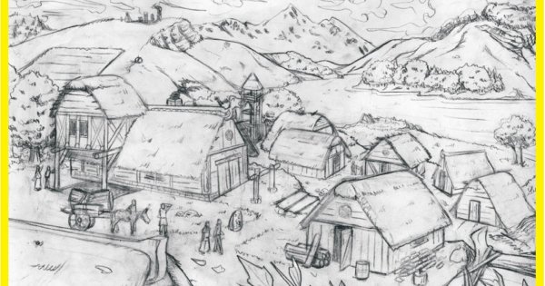 Деревня рисунок несложный