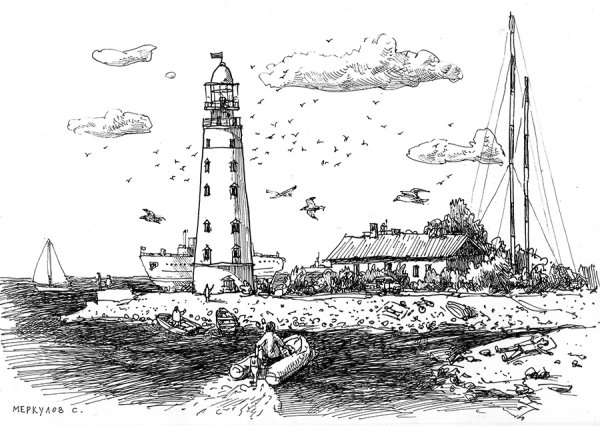 Гравюра Ирландия Маяк