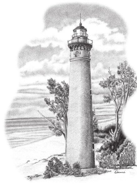 Рисунок карандашом Маяк в море