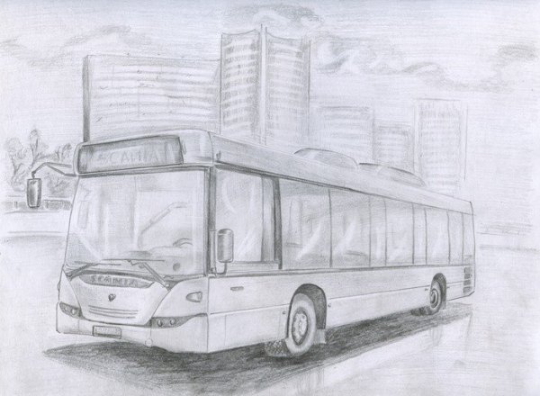 Автобус рисунок карандашом