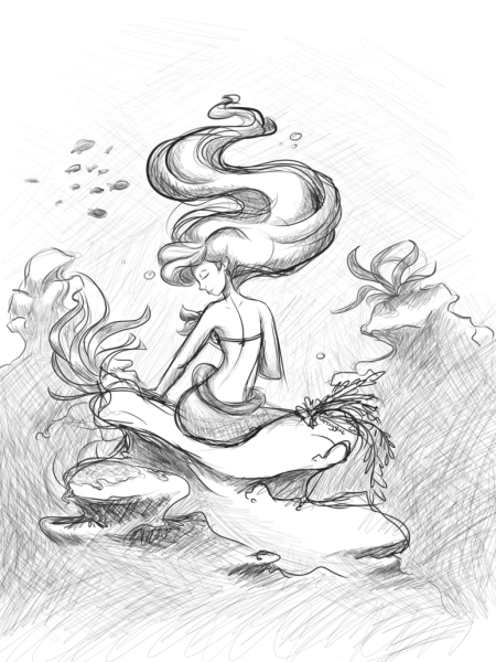 Нарисовать русалку карандашом