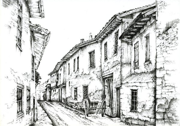 Город в перспективе карандашом