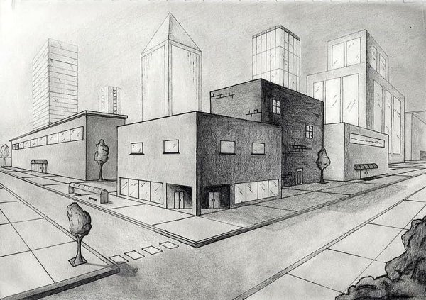 Линейная перспектива здания уходящие вдаль