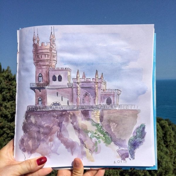 Ласточкино гнездо Крым акварель