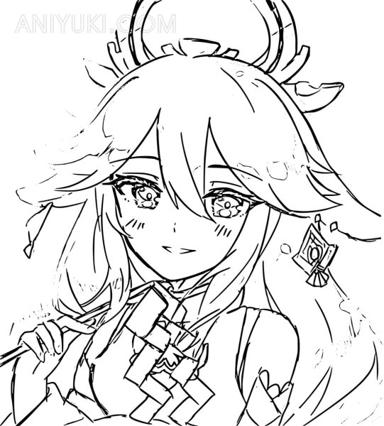 Раскраска Геншин Импакт Яэ Мико