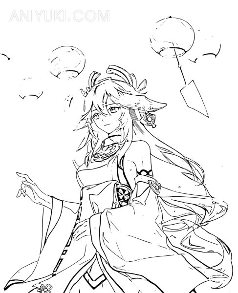 Яэ Мико раскраска Геншин