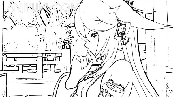 Раскраска Геншин Импакт Яэ Мико