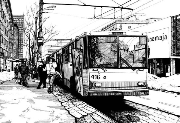 Наброски людей на остановке