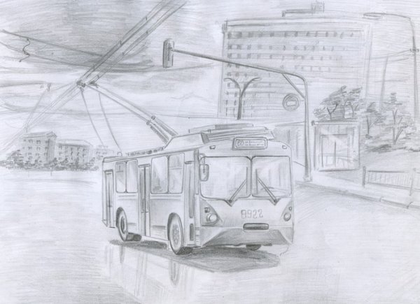 Троллейбус карандашом