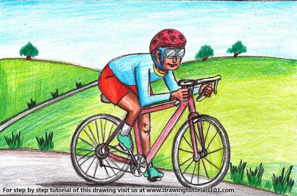 Велосипедист рисованный