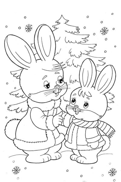Новогодний Зайка раскраска