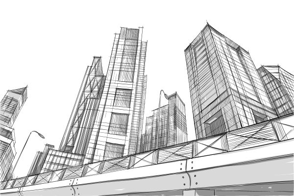 Скетч небоскреб снизу