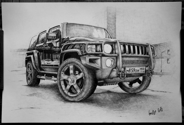Мерседес Гелендваген нарисованный для начинающих вид сбоку