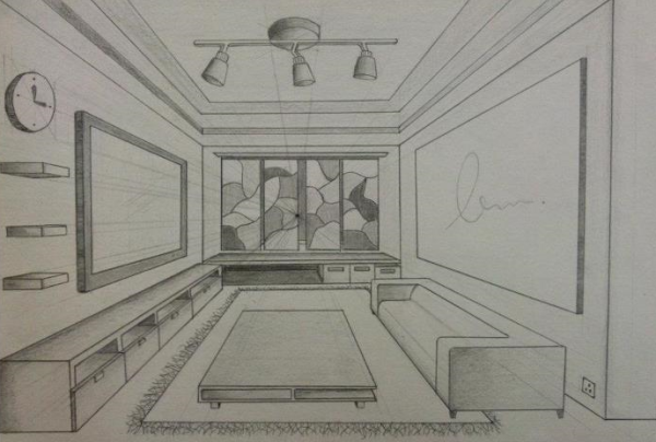 Перспектива комнаты вид сверху сбоку