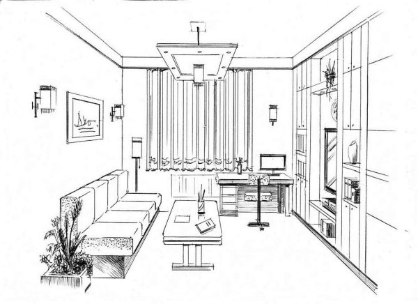 Фронтальный интерьер комнаты