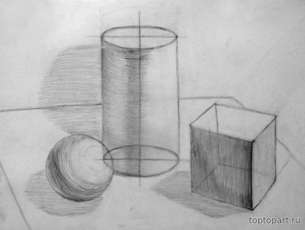 Натюрморт геометрических фигур карандашом