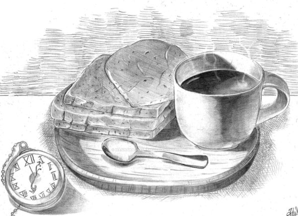 Натюрморт завтрак карандашом