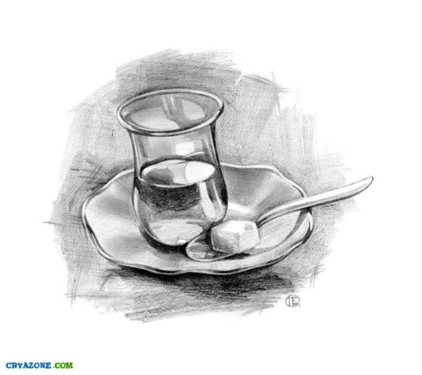 Натюрморт завтрак карандашом