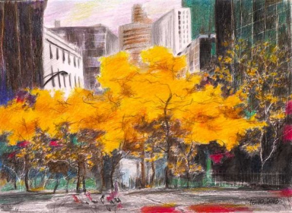 Акварель осень в городе