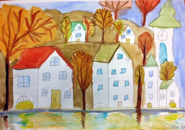 Рисование осень в городе