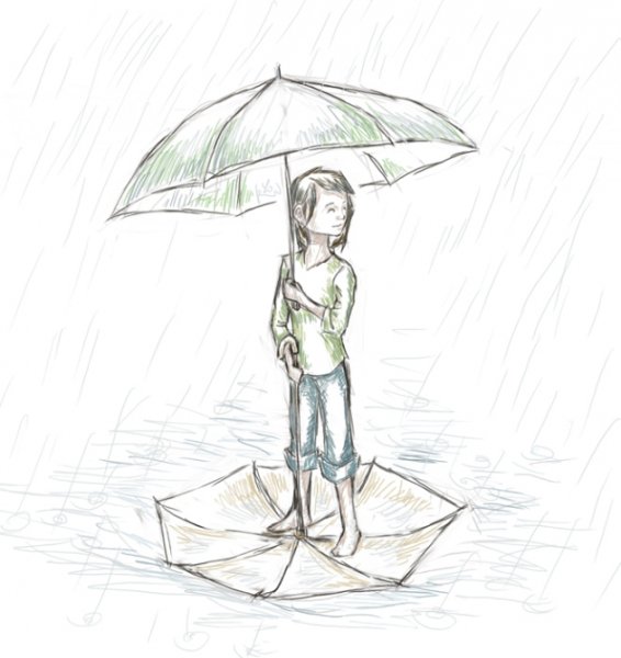 Зарисовка человека под дождем