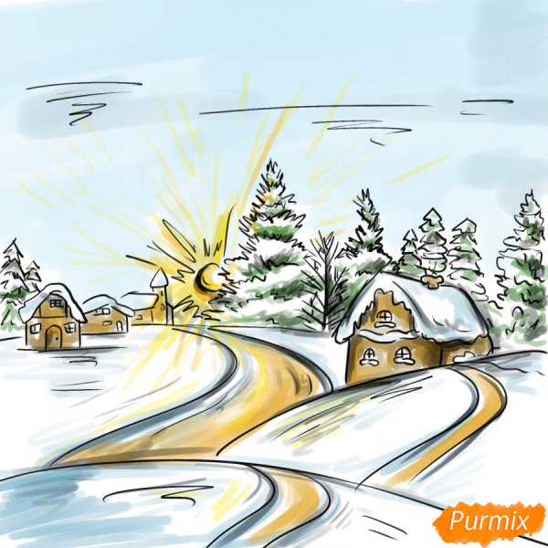 Как нарисовать зимнее утро
