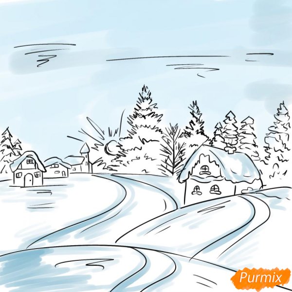 Рисунок для срисовки зимнее утро